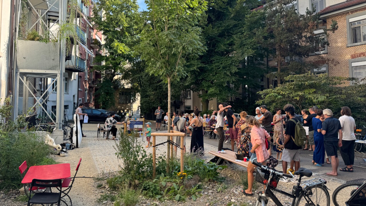 Aus einem Parkplatz im Zentrum von Zürich wurde ein Innenhof, der den Bewohnerinnen und Bewohnern viel Lebensqualität bietet. (Foto: Plan Biodivers)